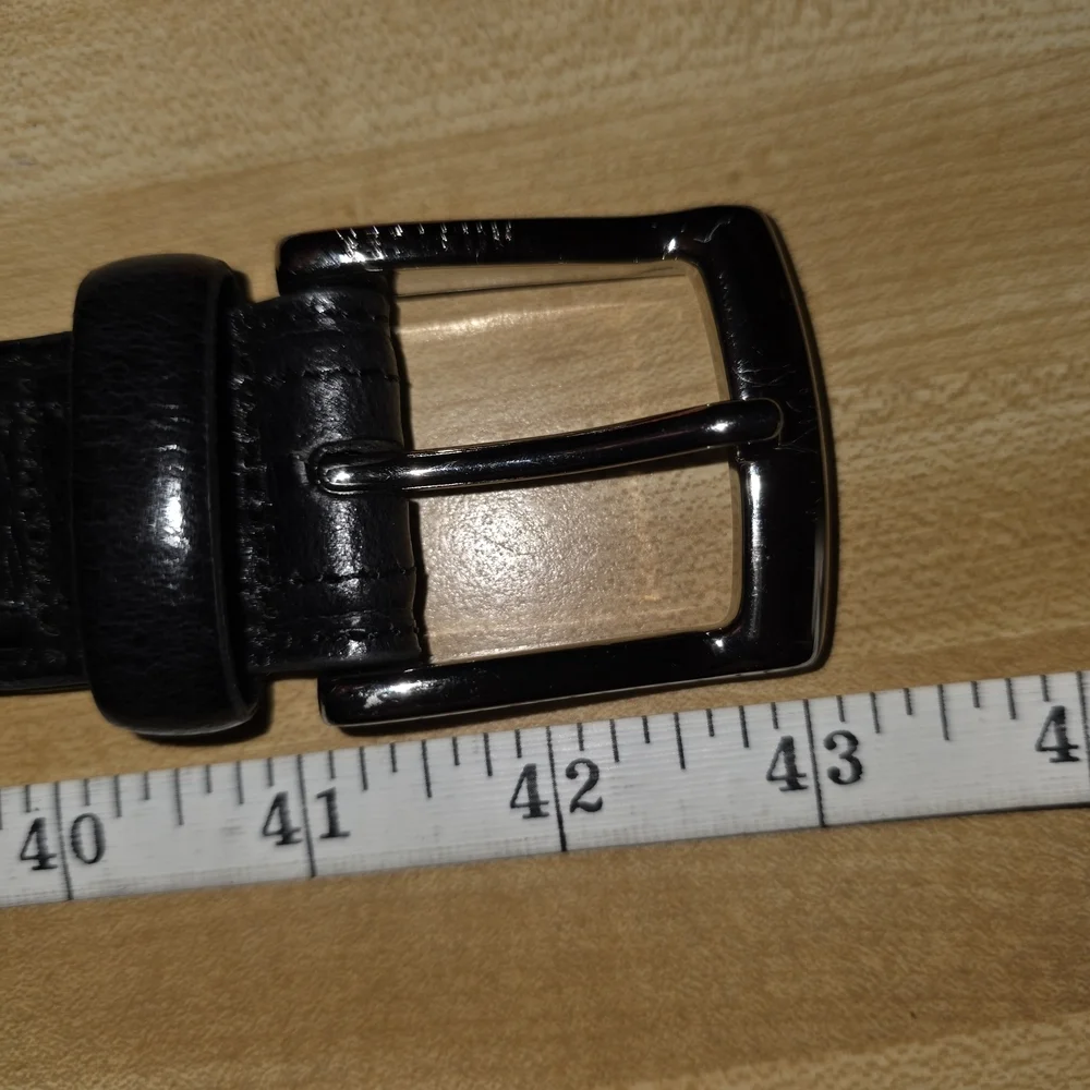 Tommy Hilfiger Black Leather Belt Silver Buckle (BLT7)